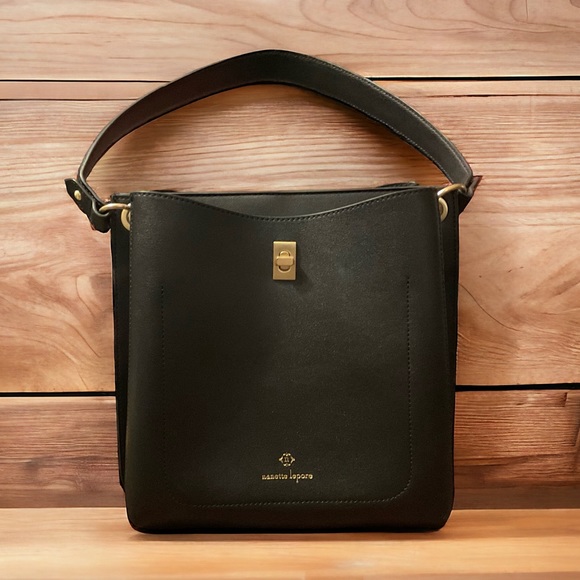 Nanette Lepore Stylish Double Compartment Gold Hardware Hard Poly Bag! - Picture 9 of 13